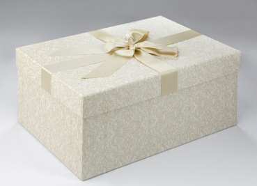Die Brautkleidbox Beige Labyrinth passt wunderbar zu jedem Hochzeitskleid.